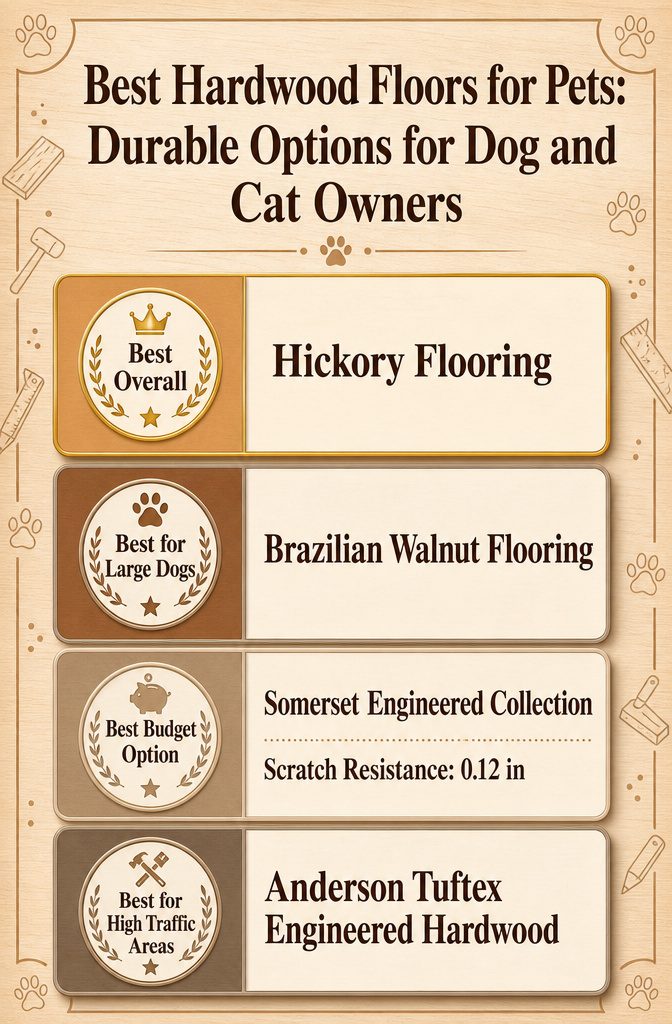 Infographic comparing different hardwood floors for pets