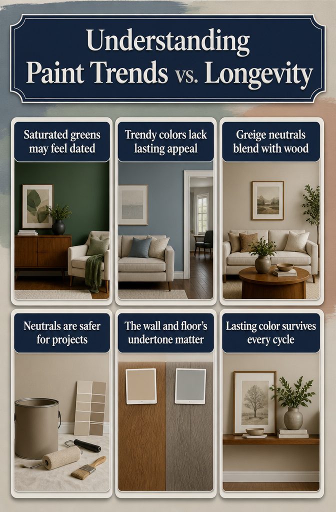 An overview of paint trends and their relationship with dark wood flooring.