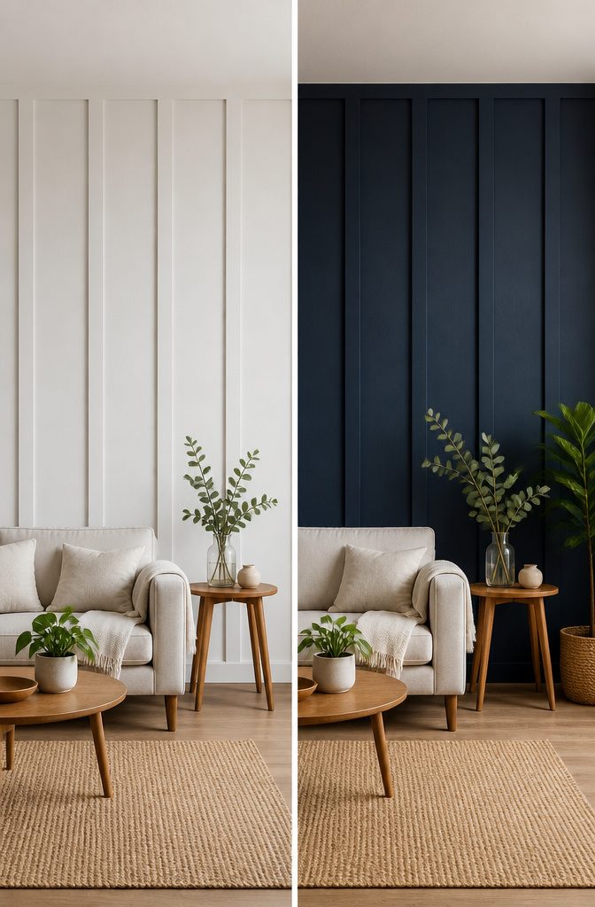 Board and Batten: Materials, Methods, and Design Options 8 Stylish board and batten wall accent in a living space.