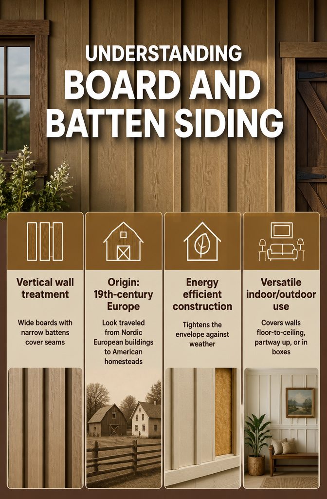 Board and Batten: Materials, Methods, and Design Options 1 Information image explaining board and batten siding.