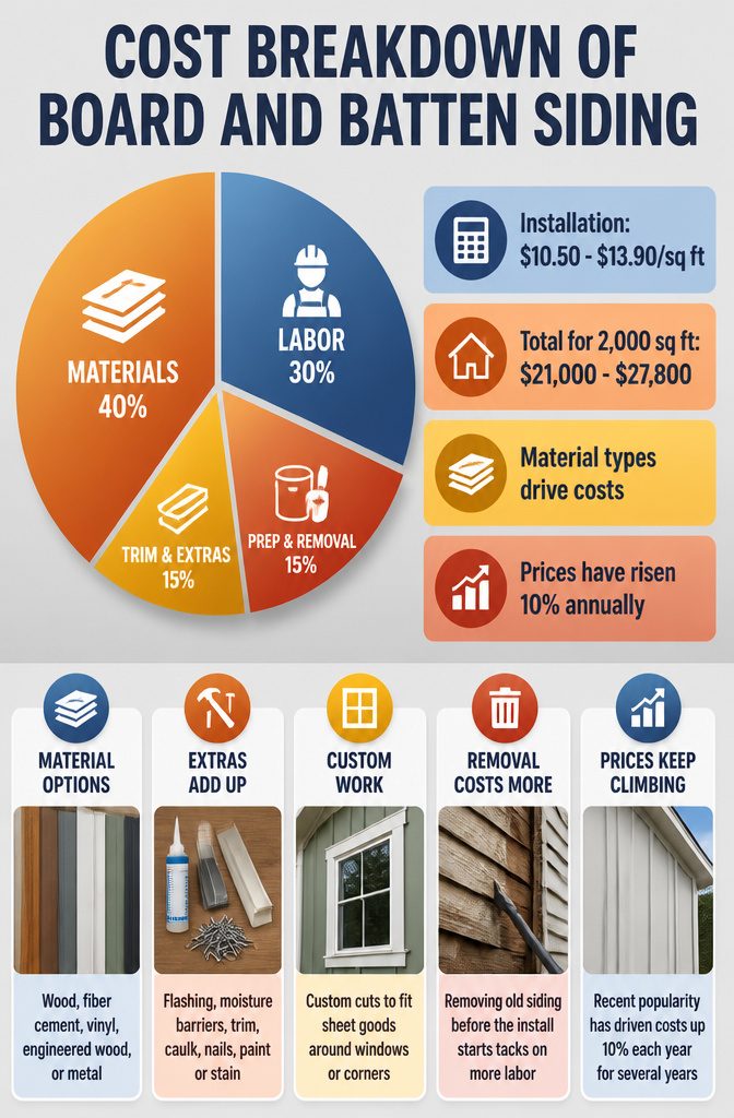 Board and Batten: Materials, Methods, and Design Options 9 Chart detailing cost estimates for board and batten siding.