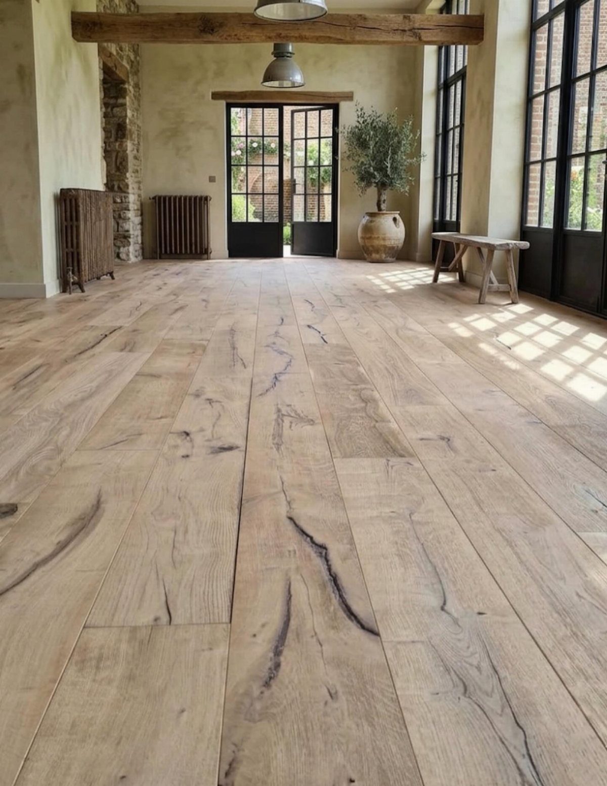 Cool Tone Wood Floors: 6 Mix-and-Match Ideas for Modern Matches 2 Natural oak wood floor planks with prominent grain patterns in a bright, rustic room.