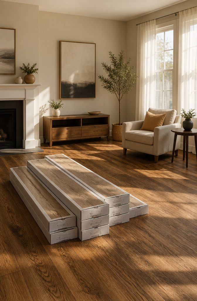 How to Install LVP Flooring: 11 Steps from Acclimation to Final Touches 1 Boxes of vinyl planks opened for acclimation in a room.