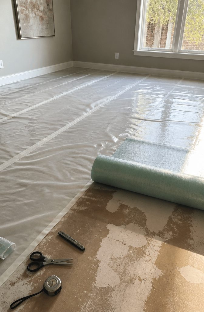 How to Install LVP Flooring: 11 Steps from Acclimation to Final Touches 4 Vapor barrier spread evenly on a clean subfloor.