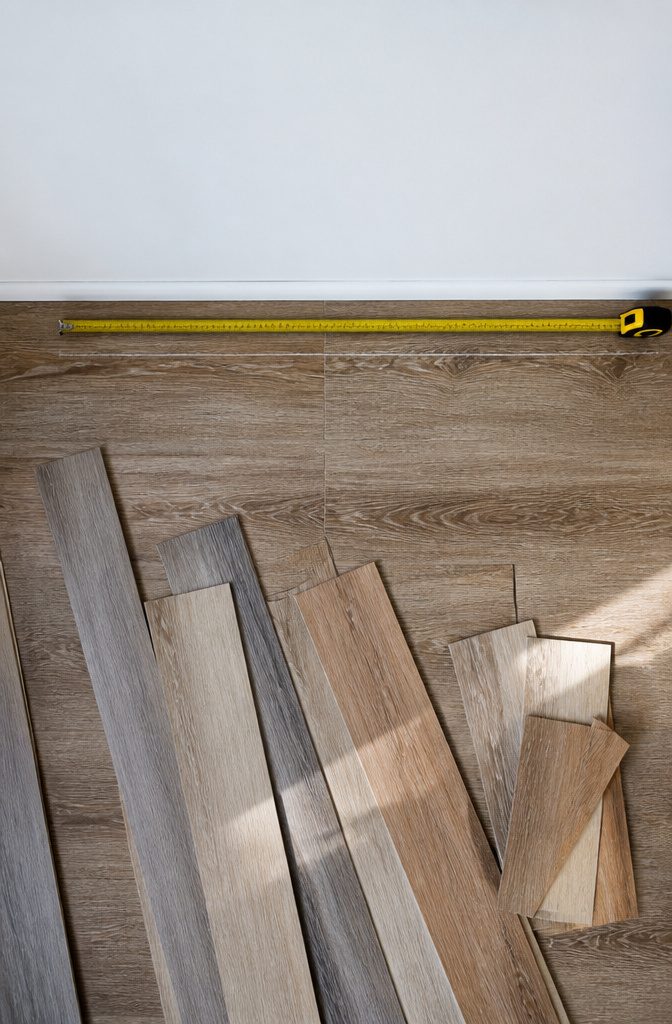 How to Install LVP Flooring: 11 Steps from Acclimation to Final Touches 5 Tape measure stretched across a room for layout planning.