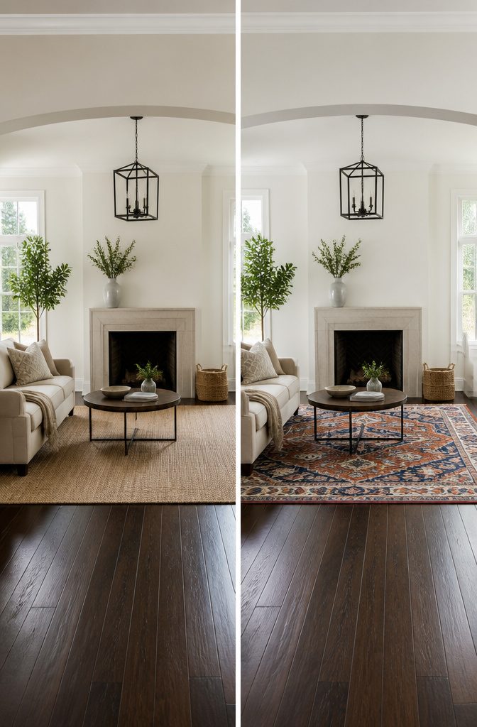 A room with dark floors and lighter walls for contrast.