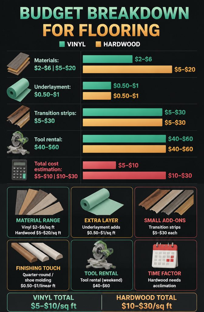 Vinyl vs Hardwood Flooring: 6 Key Differences Compared 11 Budget breakdown chart for vinyl and hardwood flooring.