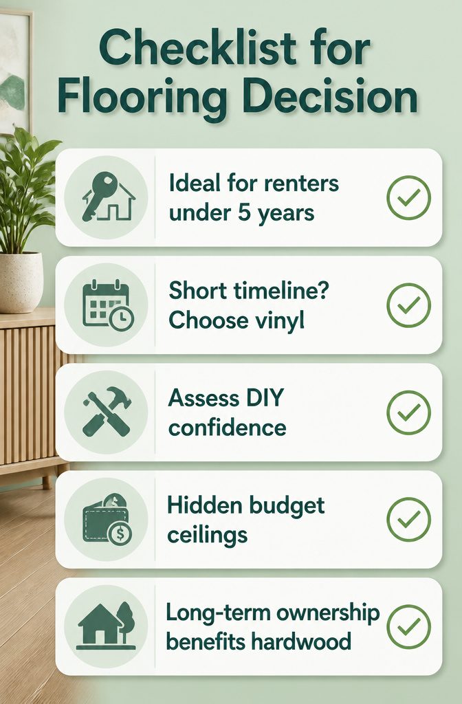 Vinyl vs Hardwood Flooring: 6 Key Differences Compared 9 Checklist for choosing between vinyl and hardwood flooring.