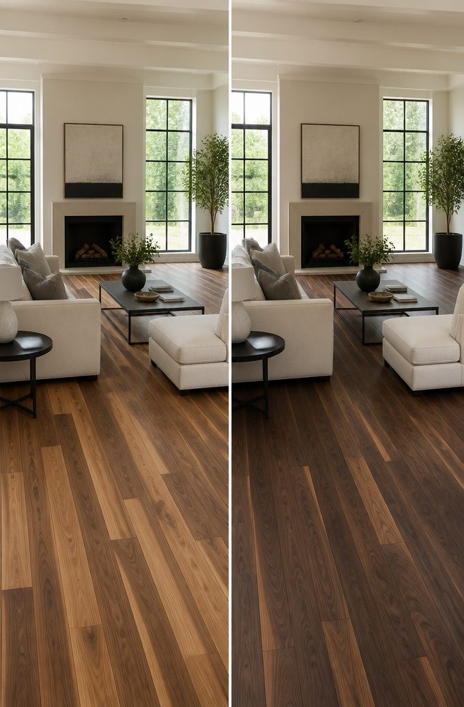Walnut Parquet Flooring: Solid, Engineered and Pattern Styles 11 Walnut flooring showcasing dark heartwood and lighter sapwood tones.